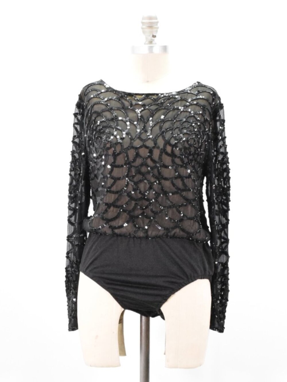 80s Vintage Sequin Art Deco Bodysuit by A.J. Bari
